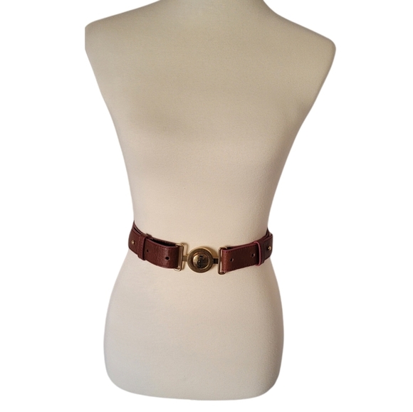 Juicy‎ Couture - Y2K Leather Burgundy Brass Logo Belt - Picture 2 of 5